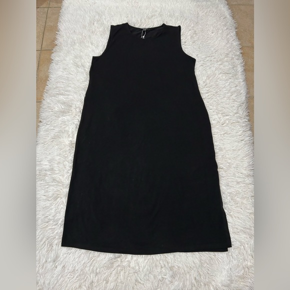 Eileen fisher stretch jersey crewnek sleeveless midi dress side slit size Large. - Picture 3 of 16